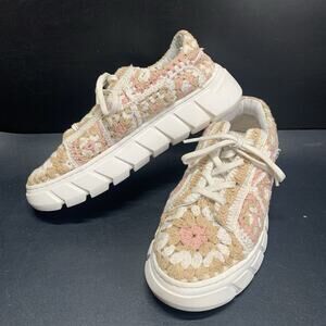 Free People Crochet Platform Sneakers Women's Size 40 US 9 Cream Beige Pink